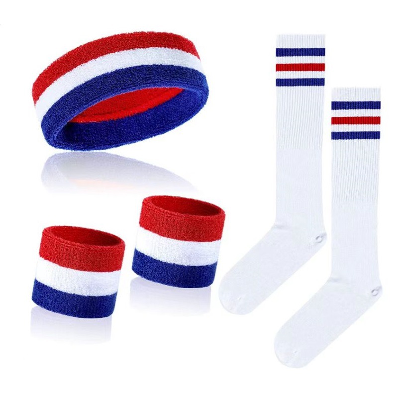 Cross-border rainbow turban wristband three-piece combination sports basketball headband wristband football socks four-piece set