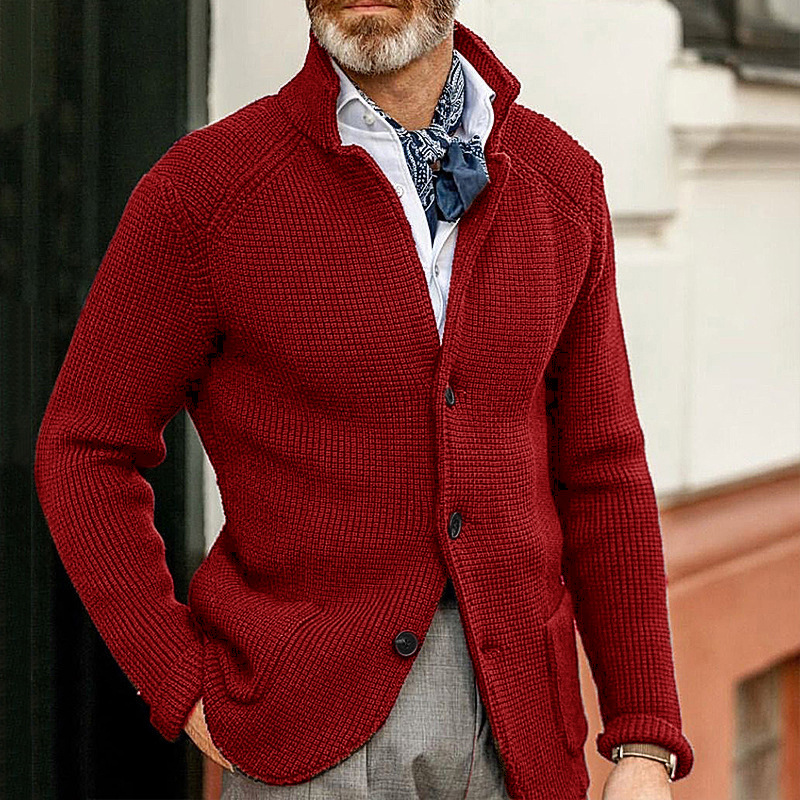European and American Sweater Men's Slim-fit Stand Collar Knitted Cardigan Autumn and Winter Coat Cross-border Amazon Europe Station plus size Men's Wear