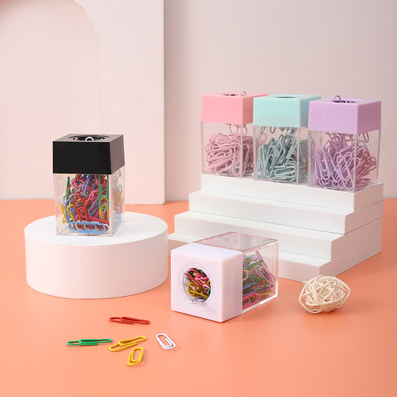 立徳美創意角型マカロン色磁気クリップ収納桶プラスチックカラー透明クリップ桶|undefined