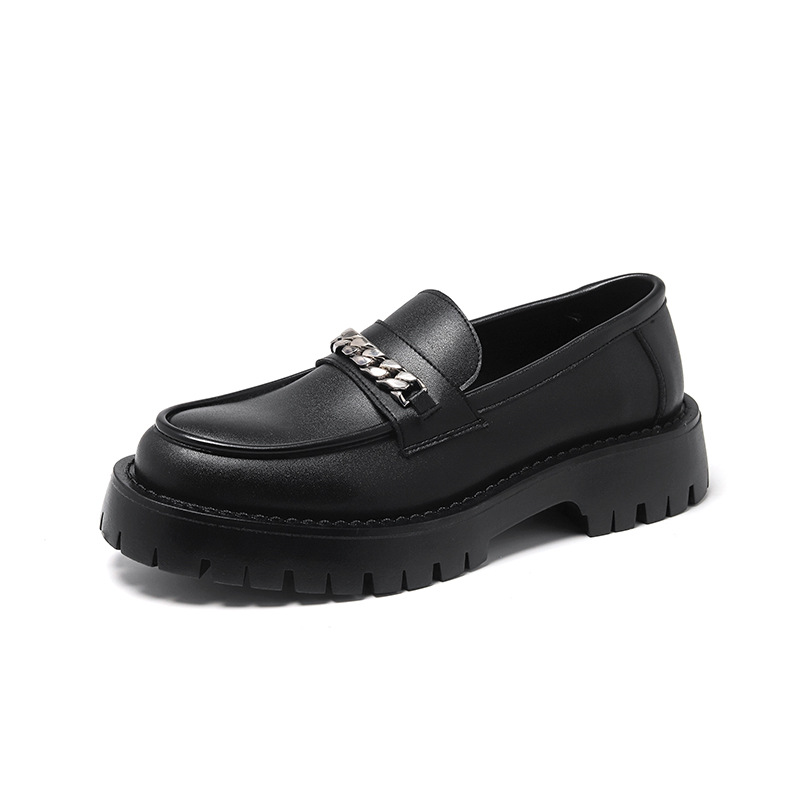 2022 New Spring Chain Loafers Men's Slip-on Thick Bottom Thick Heeled British Style Leather Shoes 18621-R_voghion.com