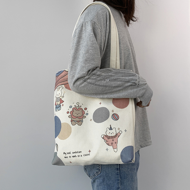 Canvas Bag Women's Single Shoulder Japanese Style Niche ins Large Capacity Student Class Portable Korean Style All-match Cute Shopping Bag