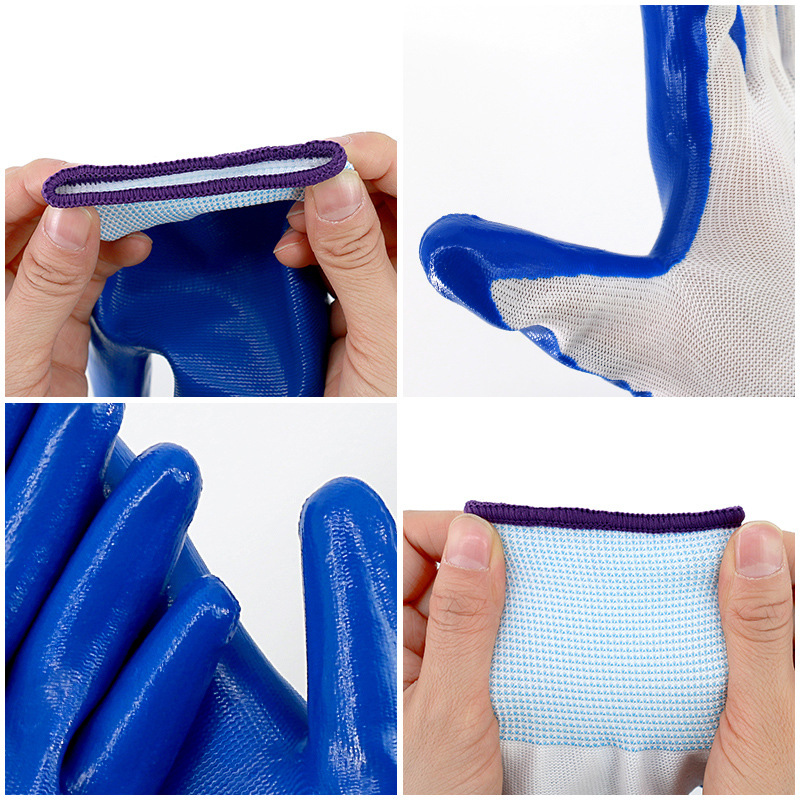 Gloves Labor Protection Site Work Wear-resistant Work Non-slip Waterproof Labor Nitrile Latex Rubber Nylon Gloves Wholesale