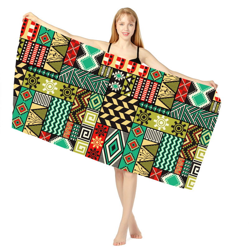 2024 cross-border hot-selling European and American beach towel quick-drying thickened double-sided printing matching cloth bag packaging swimming bath towel