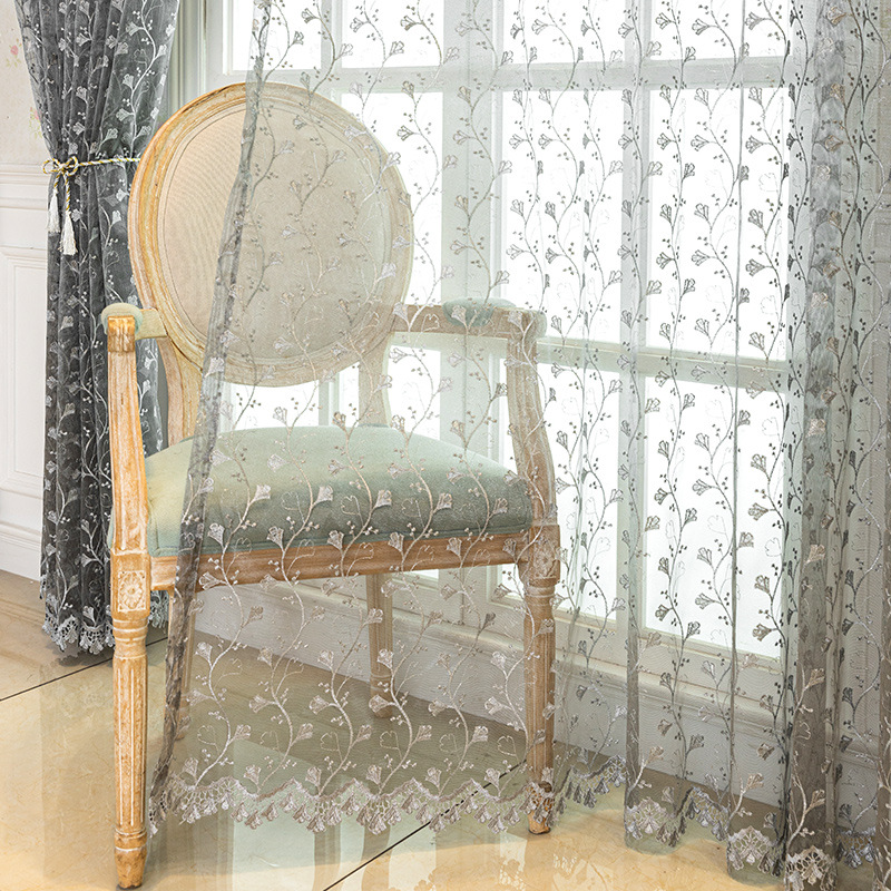 Cross-border window screen embroidered gauze curtain living room bedroom balcony transparent finished curtain generation American modern simple leaves
