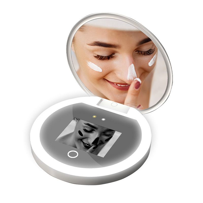Smart sunscreen UV makeup mirror handheld led beauty skin detector portable rechargeable makeup mirror 