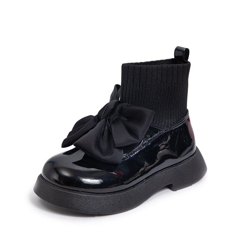 Girls' socks shoes 2024 autumn new children princess shoes black leather shoes little girl single shoes Korean style short boots