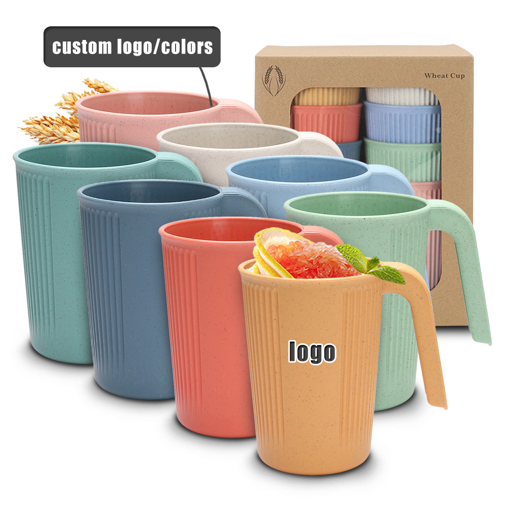Amazon Wheat Straw Cup Drinking Drink Cup Coffee Cup Household Vertical Strip Handle Cup Brushing Mouth Cup