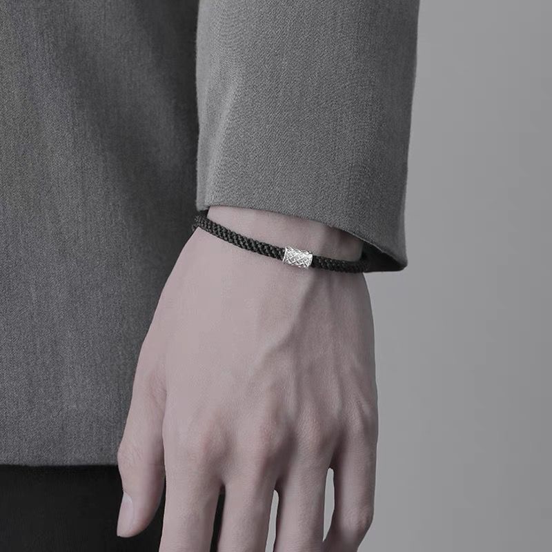 S925シルバーブレスレット男潮小衆デザインins冷淡風レトロファッションシンプル男編み手綱アクセサリー|undefined