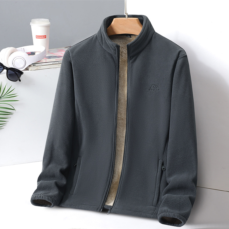 Autumn and winter men's jacket fleece-lined thickened lapel cardigan dad warm polar fleece sportswear men's jacket