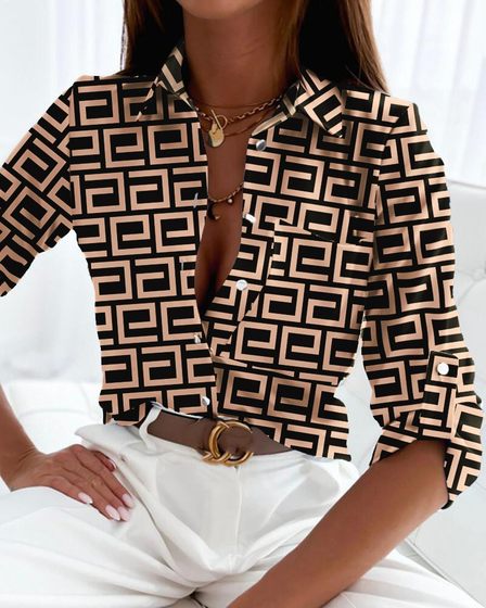 2022 European and American Foreign Trade women's cross-border Spring and Autumn tops stand alone Amazon long-sleeved shirt printed shirt for women
