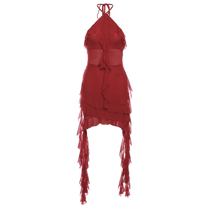 Cross-border European and American style 2023 autumn and winter new women's clothing solid color slim high waist street fashion halter backless dress