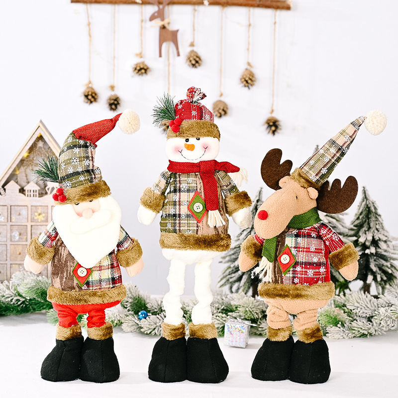 国境を越えた新しいクリスマスレトロな雪花格子布伸縮公仔ホテルデパートクリスマス装飾装飾装飾品|undefined