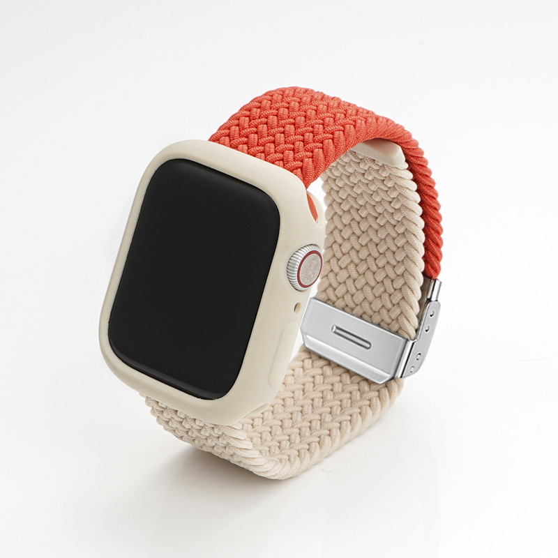 Suitable for Apple woven color matching nylon strap iwatch same comfortable breathable elastic slide buckle watch strap