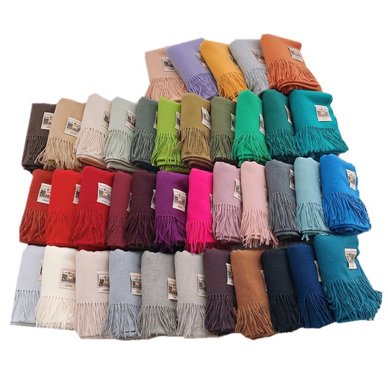 Cashmere scarf feel winter warm couple solid color cashmere scarf long tassel High sense monochrome shawl
