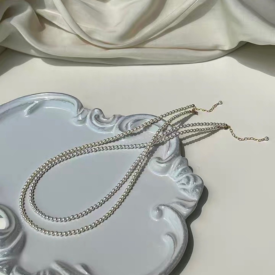 Selected 2mm/3mm Mini Round Pearl 14K Bag Gold Necklace Light Luxury Niche Clavicle Chain