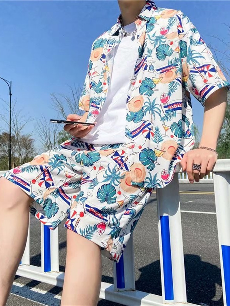 Summer Beach Suit Men's Sanya Seaside Vacation Two-piece Clothes Hawaiian Style Travel Wear Men's Couple