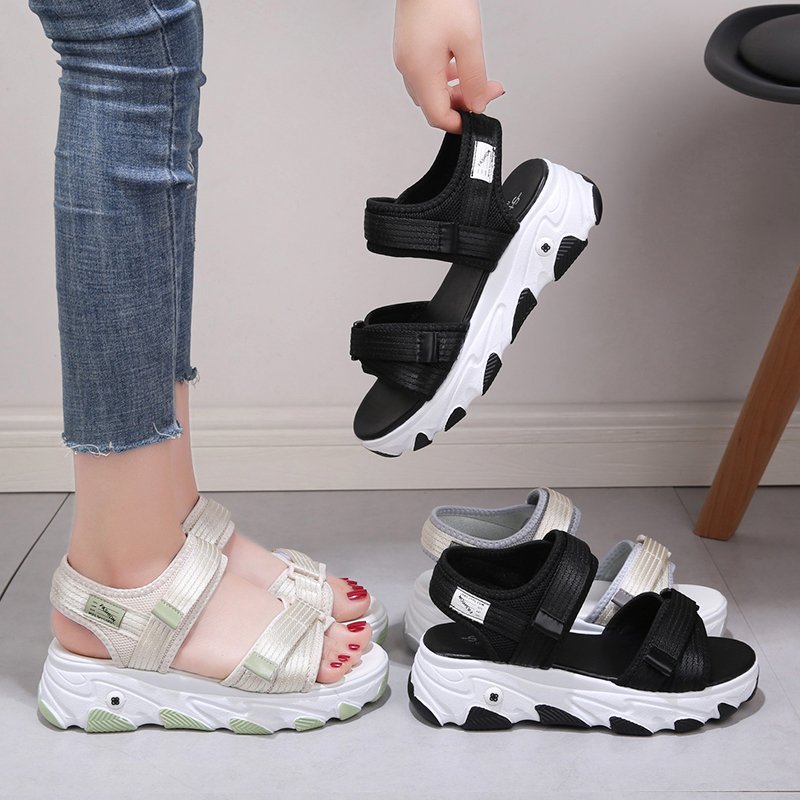 Chanel Style Sandals Women's 2020 Summer New Style Flat Sandals with Trendy Beach Shoes with Velcro Platform Sports Sandals
