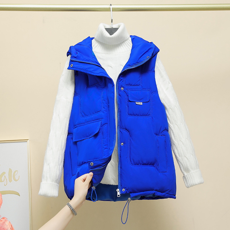 Fashion trendy vest for women 2023 autumn and winter New Korean style waistcoat slimming hooded vest cotton-padded vest