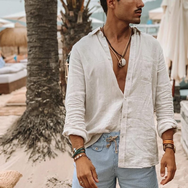 2023 foreign trade Europe and the United States cross-border Men's new wish men's long sleeve button cotton shirt lapel cardigan