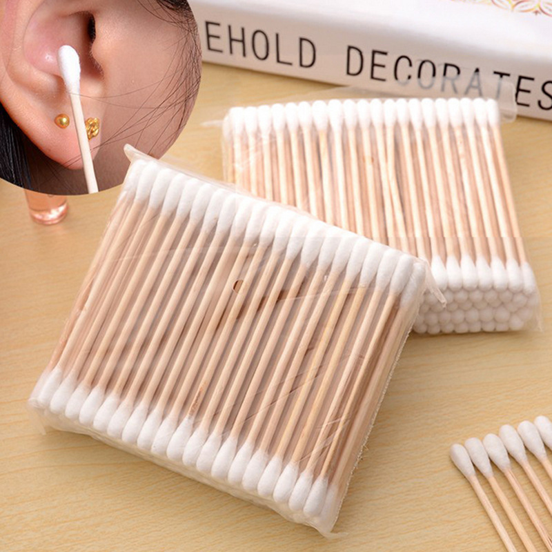 Double-headed cotton swab ear-pulling cosmetic disinfection cotton swab pointed wooden stick makeup remover box cotton ball disposable sanitary cotton swab
