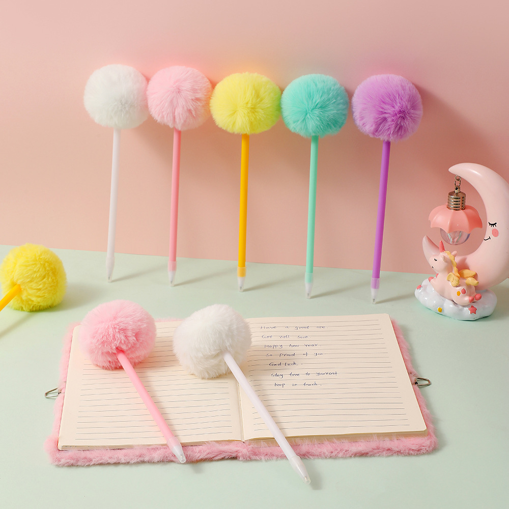 High-looking plush ball gel pen cute girl diy Journal production writing pen student gift pen for school season