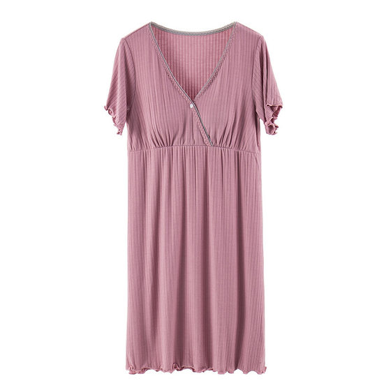 Pregnant Women's Dress Home Pajamas Fashion Postpartum Nursing Nightdress Summer Thin Feeding Short Sleeve Large Size Mid-length