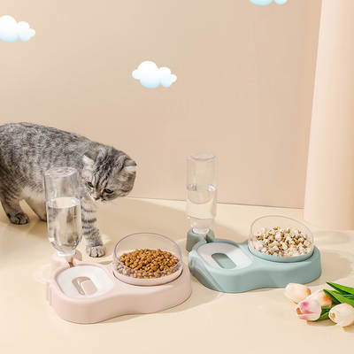 Pet automatic water dispenser dual-use drinking bowl feeder cat bowl water dispenser Yiwu pet supplies wholesale factory