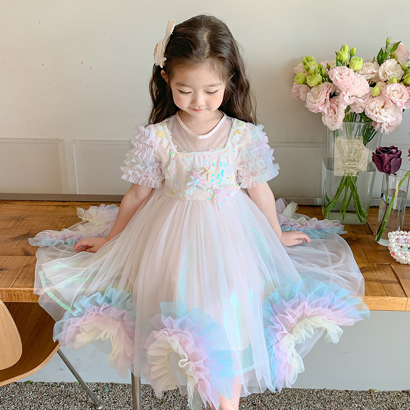 Girls' Mermaid Princess Dress Summer 2025 New Girl Stylish Trendy Ponte Dress Summer Children's dress