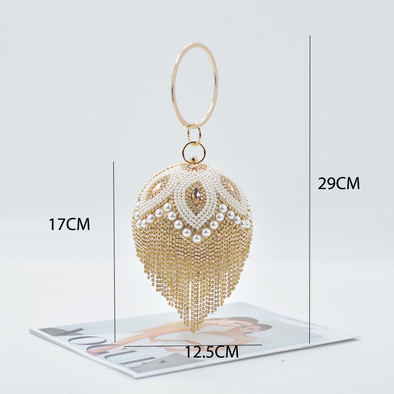 in stock cross-border party flash diamond round pearl handbag female socialite nightclub disco bright diamond portable evening bag