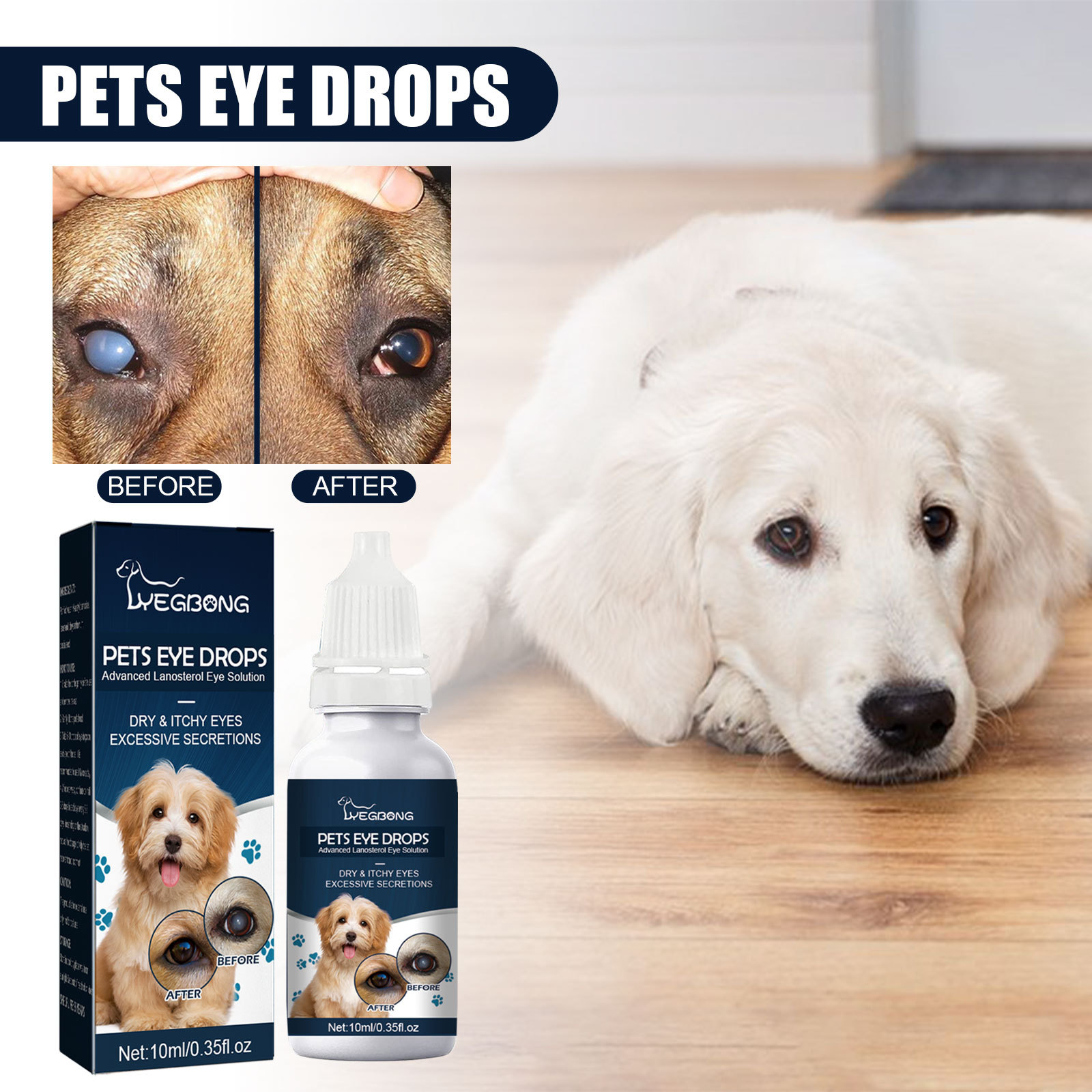 Yegbong Pet Eye Drops for Cats and Dogs to Remove Tear Tracks to Relieve Eye Pruritus Mild Cleansing Eye Drops