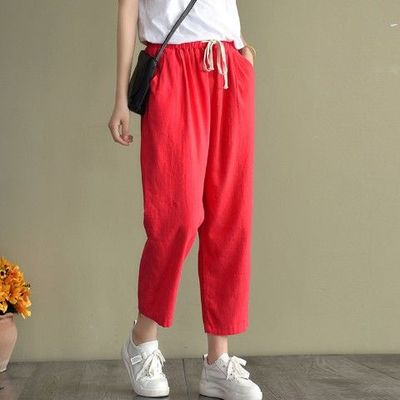 Artistic Thin Linen Harem Pants Cropped Carrot Pants Women's 2023 Fashion New Large Size Loose Casual Pants Trendy