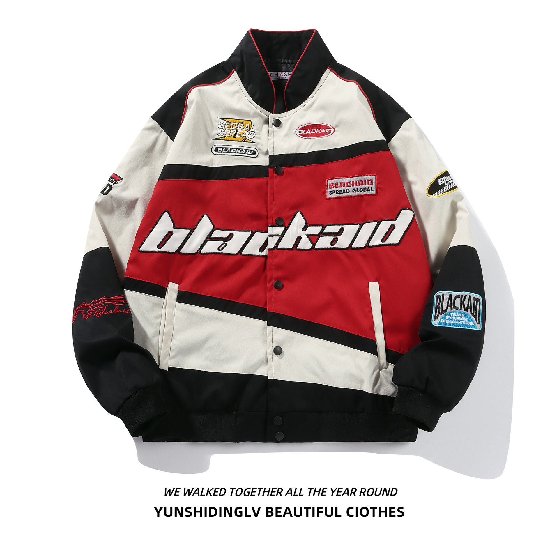 American-style fully embroidered vintage racing jacket men's and women's European and American I fashion brand fried street motorcycle jacket autumn and winter baseball uniform