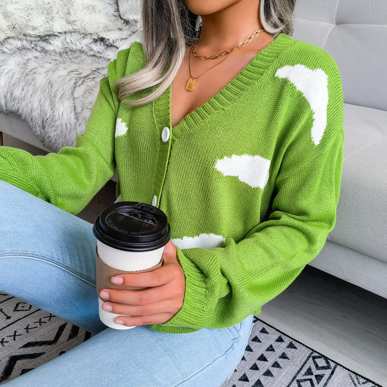 ins wind Real shot autumn and winter New European and American Baiyun knitted cardigan sweater independent station Amazon cross-border women's clothing