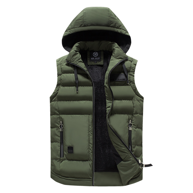 Autumn and Winter new men's vest men's detachable hat vest men's fashion casual men's cotton vest foreign trade