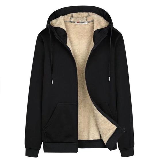 Autumn and Winter Fleece-lined Thickened Men's Top Casual Solid Color Hooded Lamb Fleece Jacket Men's Zipper Sweatshirt Autumn Men's