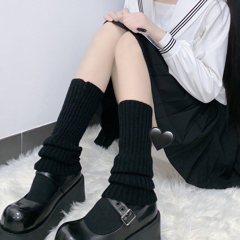 Lolita knitted pile socks straight all-match Japanese white lengthened jk calf socks y2g leg cover slimming pure_voghion.com