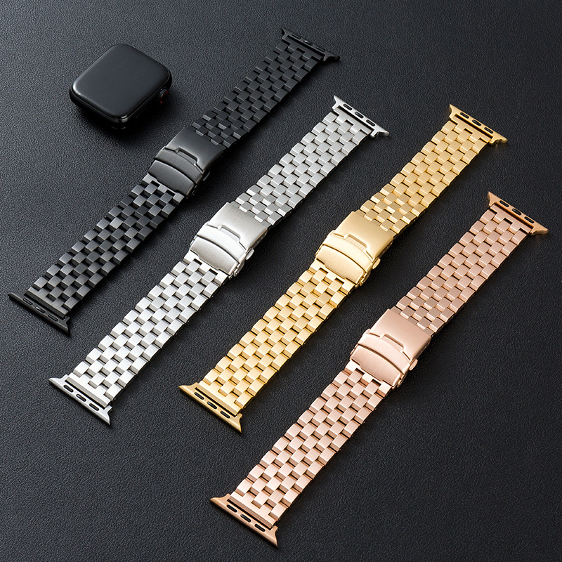 For Apple Watch1/8 Apple Samsung Huawei GT Series GT2/GT3Pro five bead solid steel strap