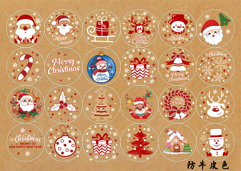 Christmas Stickers High Quality Coated Paper Adhesive Candy Gift Bag Gift Box Birthday Label Party Stickers