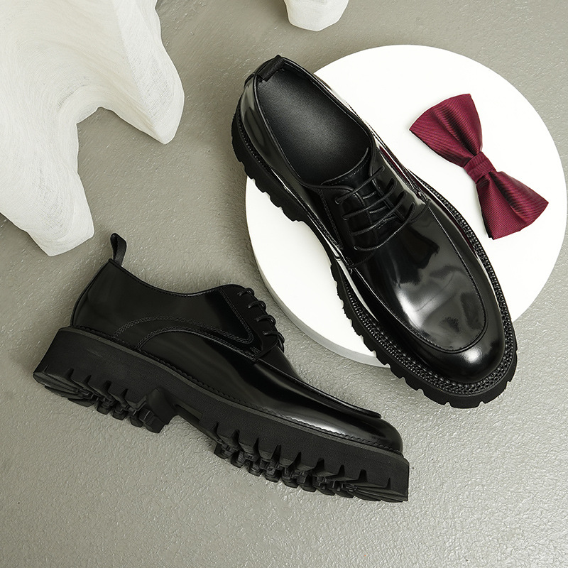 Thick-soled glossy leather shoes men's leather leather square toe British business casual Derby height increasing formal wear men's shoes Guangzhou sh_voghion.com