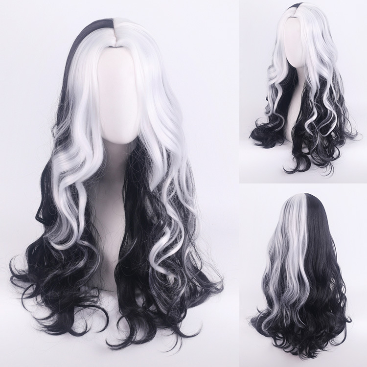 cruella-de-vil-cosplay-wig-color-block-black-and-white-witch-short-curly-hair-natural-style-ladies-hairpiece-non-touchable