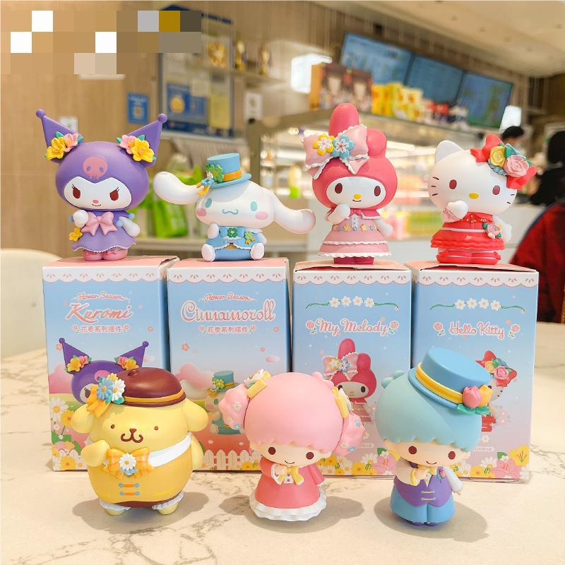 Authentic Sanrio Flower Season Series Figure Display Box Lulumi Big Ear Dog Twin Star Anime Figure Small Batch Wholesale
