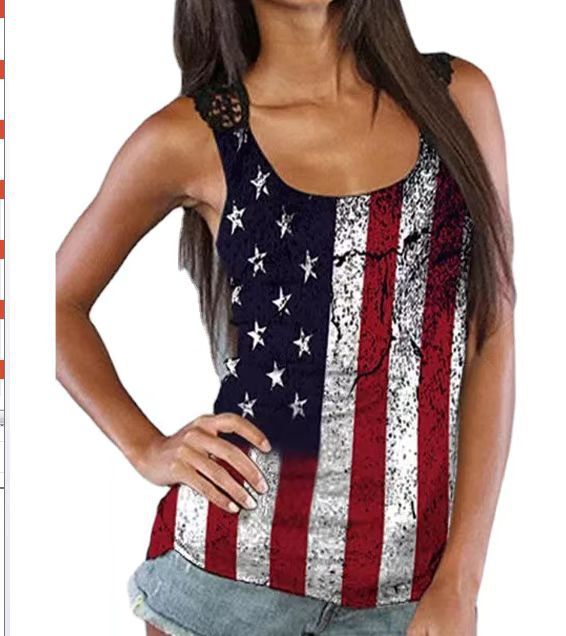 European and American Foreign Trade Women's Clothing ebay Summer Knitted Stitching Lace Vest T-Shirt Top Women