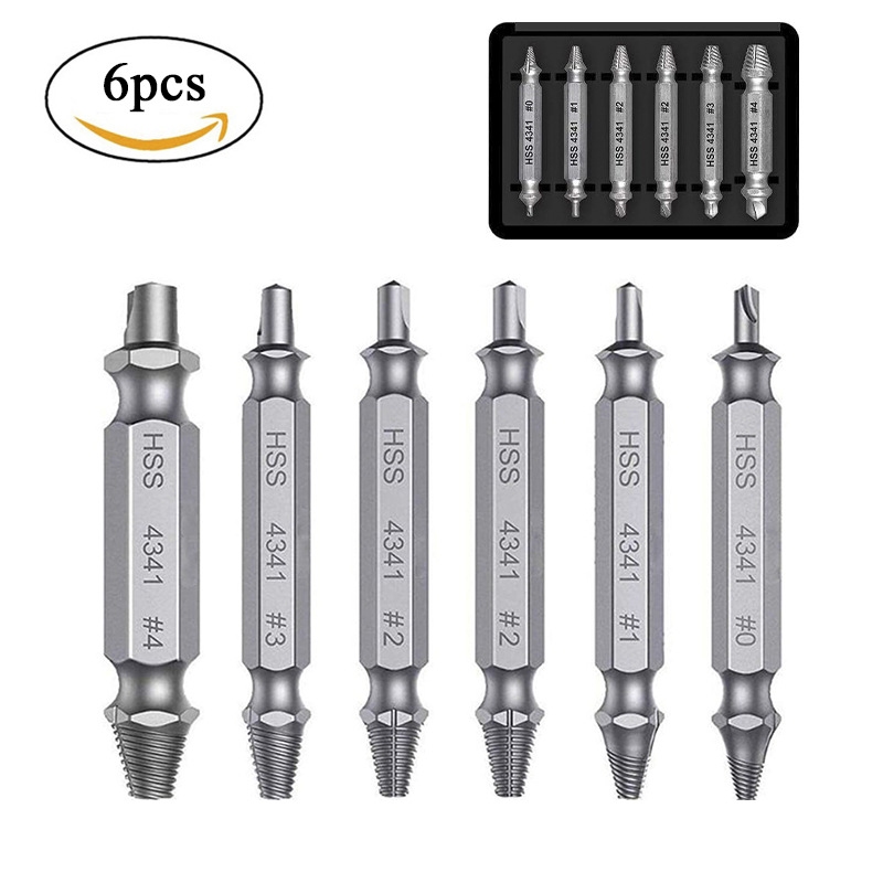 4-piece set of broken head screw extraction device Set 6pc high-speed steel 4341 sprinkling double-head extraction device broken wire sliding tooth damage
