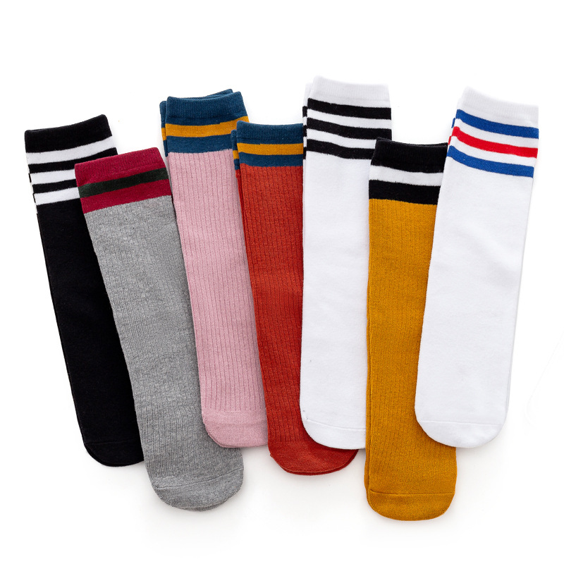 Children's Long Tube Over-the-Knee Socks Cotton Football Socks Academic Style Pile Socks Three Bars Fashion Striped Student Socks Dance Socks