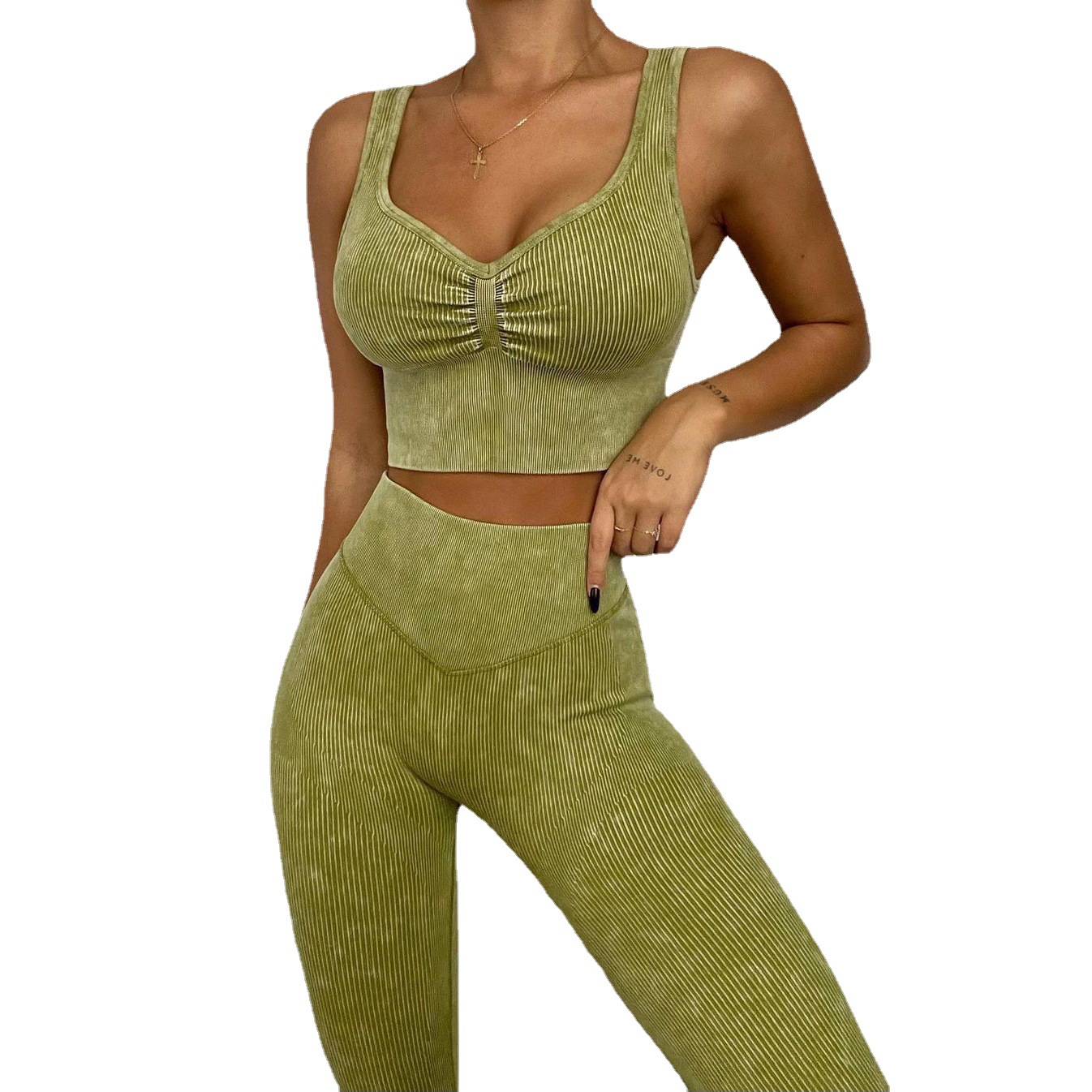 Spot INS Cross-border New Sandwash Seamless Yoga Suit Women's Rib Long Sleeve Sports Fitness Suit High Waist Hip Pants