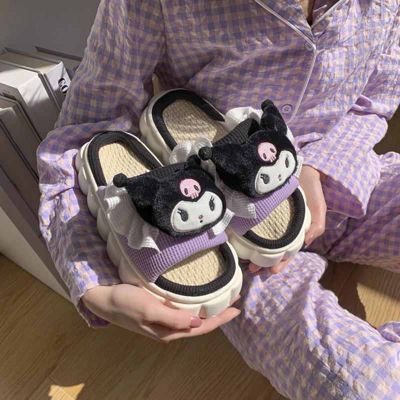 Sanrio Linen Slippers Female Yugui Dog Four Seasons Floor Breathable Thickened Bottom Home Indoor Summer Home Cartoon
