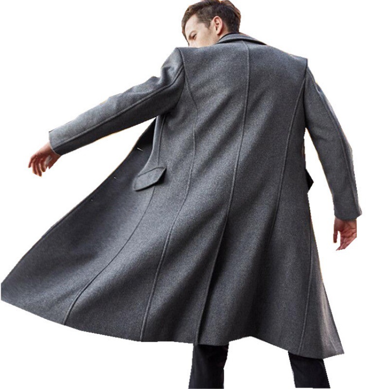 Cross-border  New Foreign Trade British-style Men's Long Windbreaker Wool Coat Wish Men's Woolen Coat Windbreaker