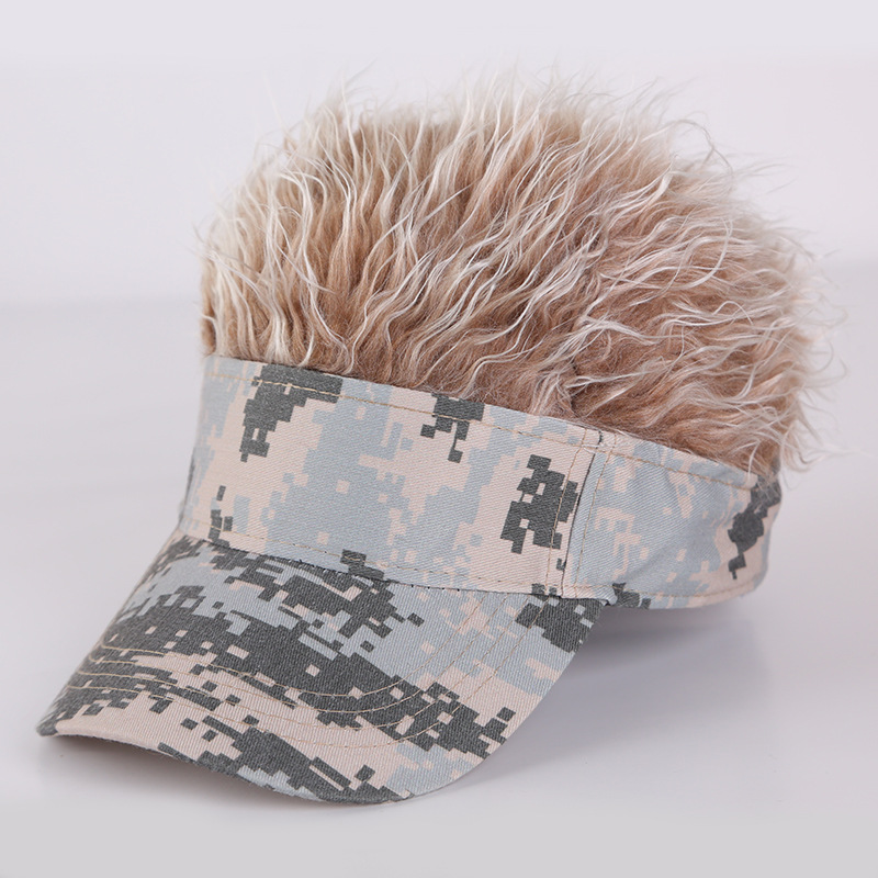 European and American artificial wig camouflage baseball cap one wig hat male funny hip hop sun hat cap wholesale