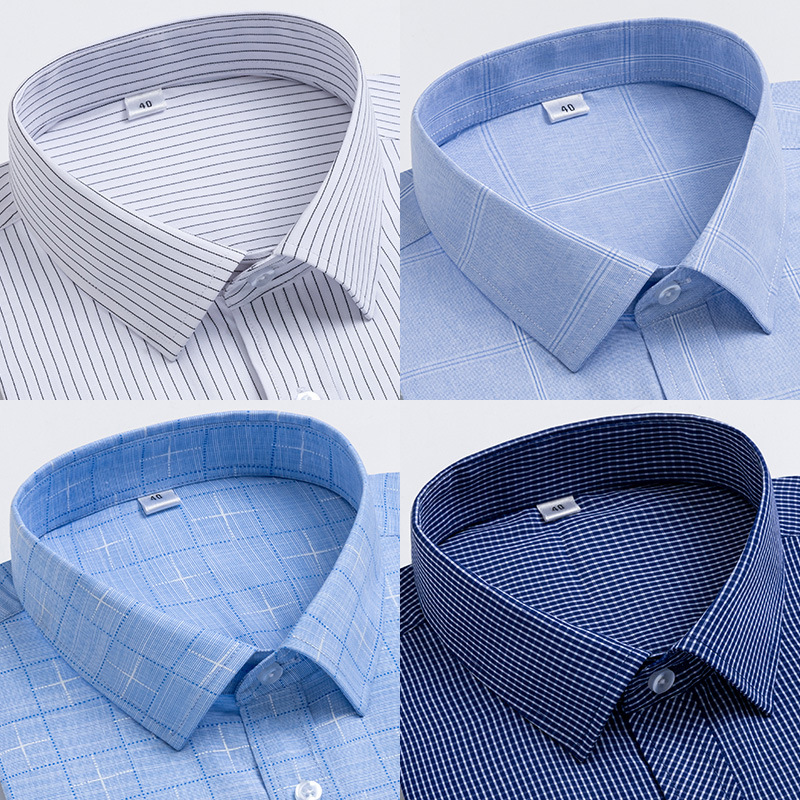 Summer Men's Short-sleeved White Shirt Embroidered logo Striped Non-ironing Shirt Plaid Middle-aged and Elderly Dad Professional Menswear