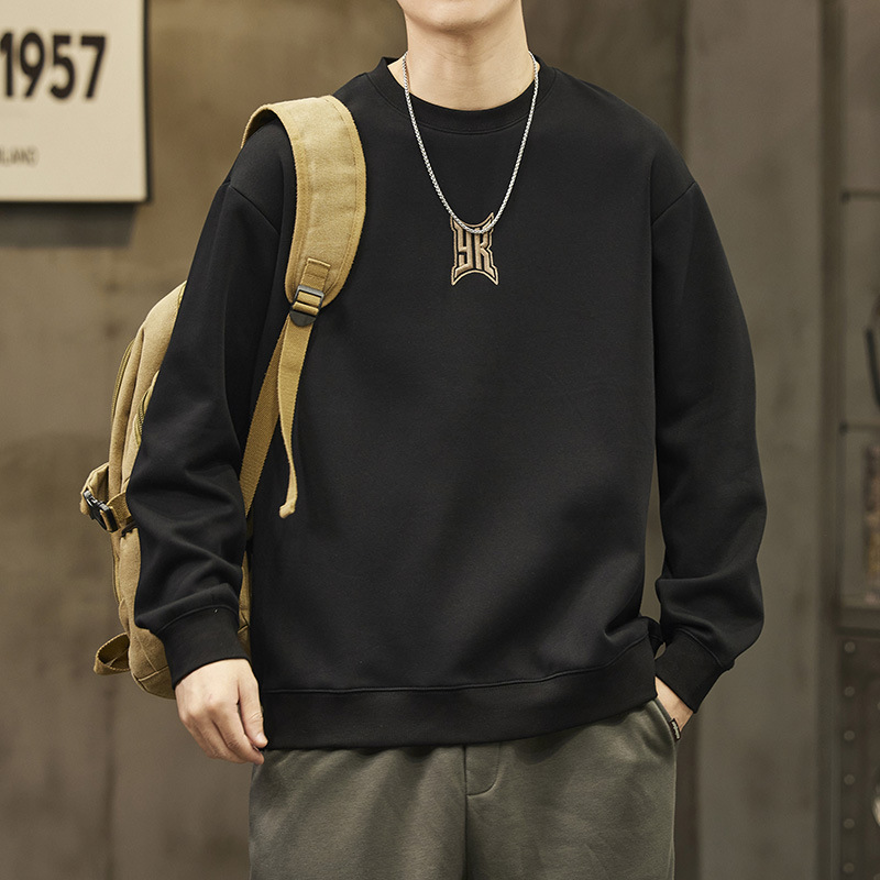 Heavy round neck sweater men's spring and autumn oversize American fashion brand loose long sleeve T-shirt student coat clothes